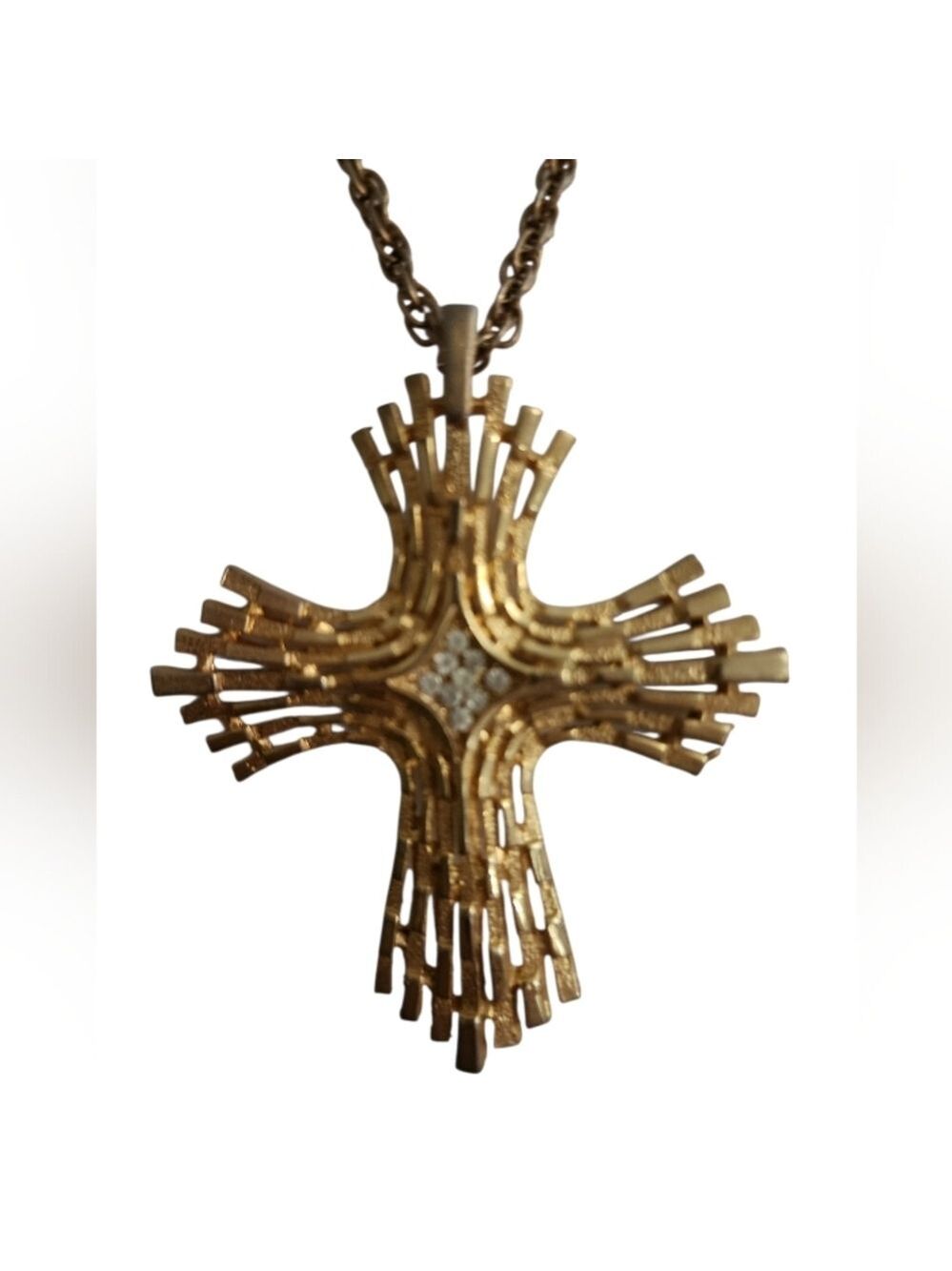 Goldtone Rhinestone Cross Pendant Necklace
